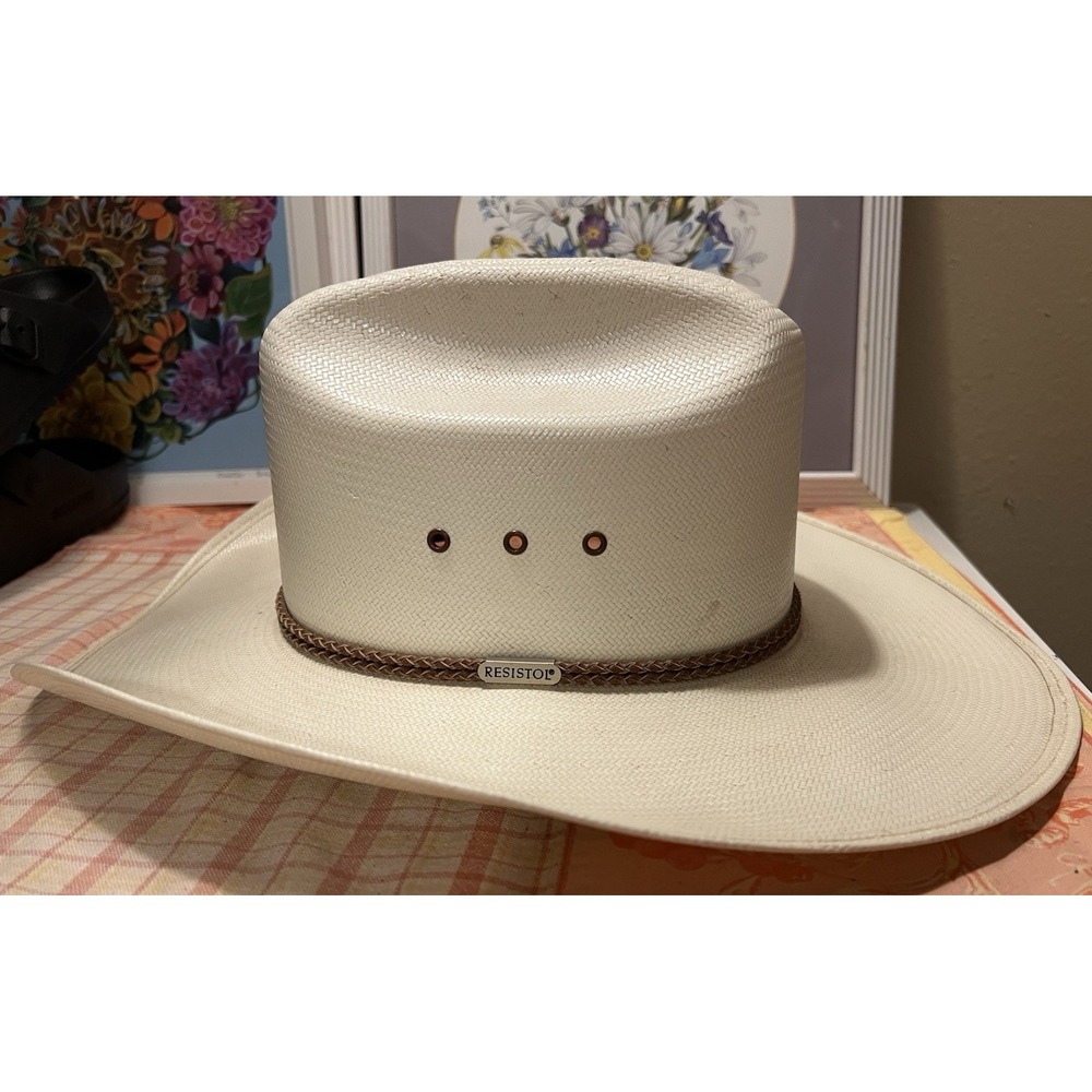 Cowboy Hat Resistol Self Conforming Men 7/56 Ivory Long Oval Shantung Panama USA